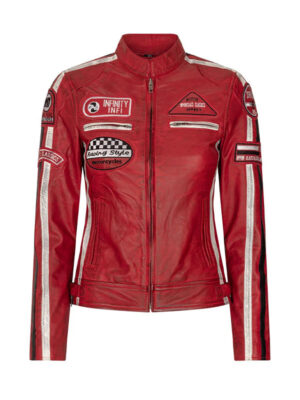 Women's Retro Biker Red Leather Jacket