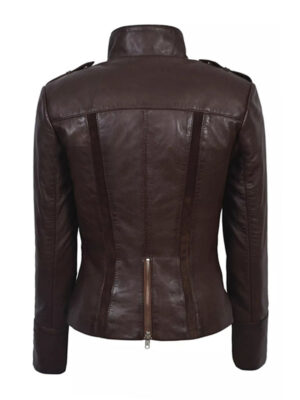 Women's Brown Leather Biker Jacket