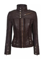 Women's Brown Leather Biker Jacket