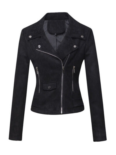 Women's Black Biker Suede Leather Jacket