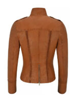 Women's Tan Leather Biker Jacket