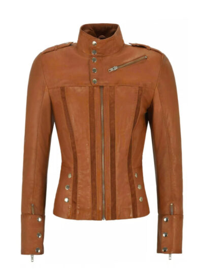 Women's Tan Leather Biker Jacket