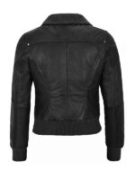 Women's Black Leather Bomber Jacket