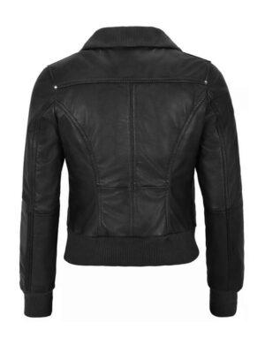 Women's Black Leather Bomber Jacket