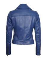 Women's Blue Leather Biker Jacket