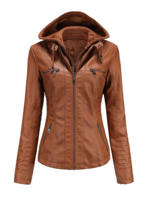 Women's Slim Fit Hooded Biker Jacket