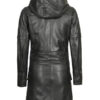 Women's 3/4 Length Hooded Leather Coat