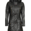 Women's 3/4 Length Hooded Leather Coat