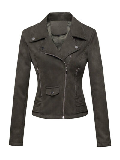 Women's Green Biker Leather Jacket