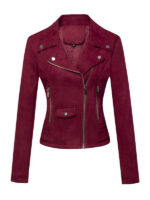 Women's Maroon Biker Suede Leather Jacket