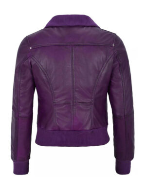 Women's Purple Leather Bomber Jacket