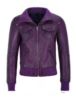 Women's Purple Leather Bomber Jacket