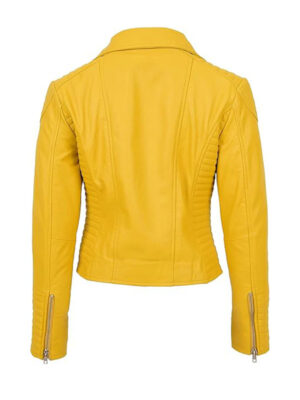 Women's Yellow Leather Biker Jacket