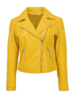 Women's Yellow Leather Biker Jacket