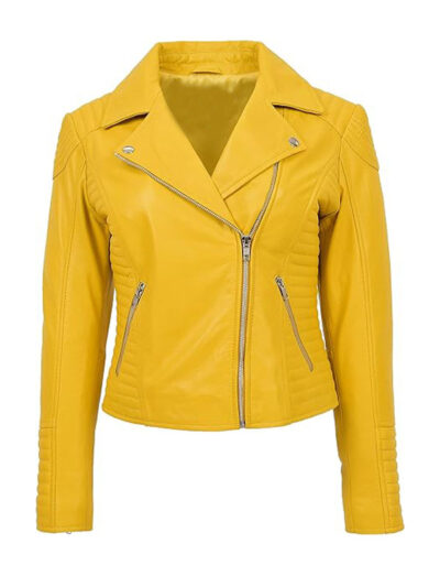 Women's Yellow Leather Biker Jacket