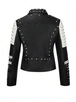 Women's Black And White Studded Leather Jacket