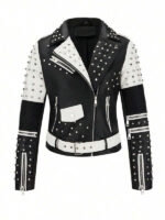 Women's Black And White Studded Leather Jacket