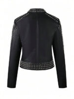 Women's Black Studded Zipper Leather Jacket