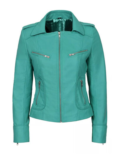 Women's Turquoise Rider Cyan Leather Jacket