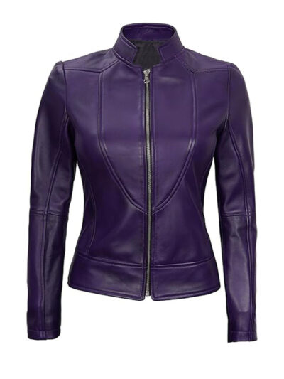 Women's Purple Leather Biker Jacket