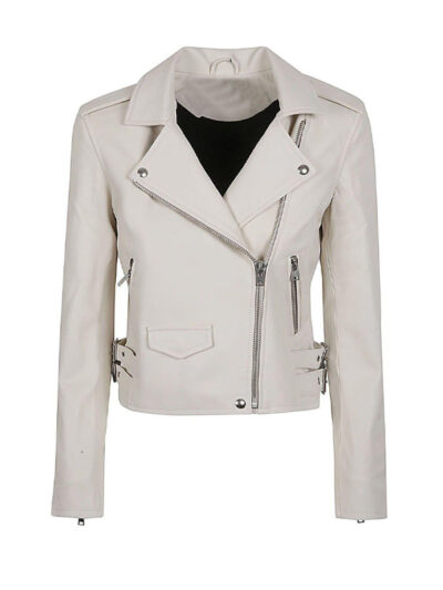 Women's White Short Body Leather Jacket