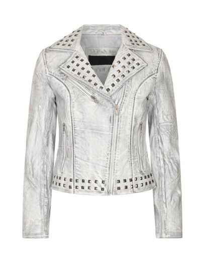 Women's White Studded Leather Jacket