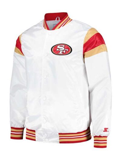 49ers NFL White Satin Bomber Jacket