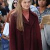 Sylvie Russo A Complete Unknown Elle Fanning Maroon Pea Coat