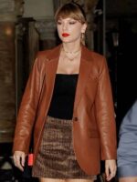 Taylor Swift NYC West Village Brown Leather Blazer