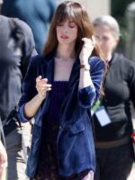 Anne Hathaway The Idea Of You Blue Velvet Blazer