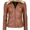 Women's Brown Leather Bomber Jacket