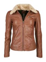 Women's Brown Leather Bomber Jacket