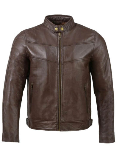 Cafe Racer Brown Leather Biker Jacket