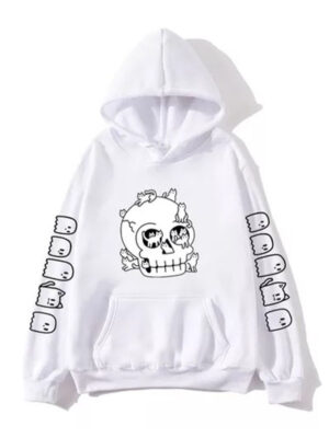 Unisex Skull Print Black Fleece Hoodie