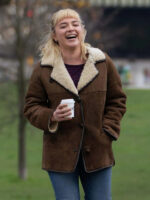 Florence Pugh Brown Shearling Jacket