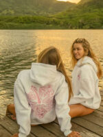 Hawaii Hibiscus Pink Palm Puff Pullover Hoodie