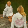 Hawaii Hibiscus Pink Palm Puff Fleece Hoodie