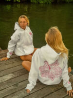 Hawaii Hibiscus Pink Palm Puff Fleece Hoodie