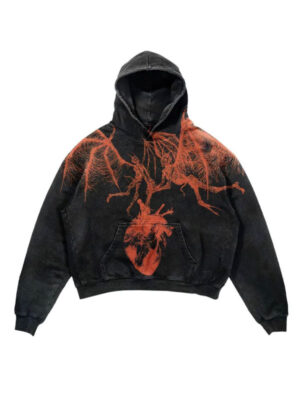 Retro Style Skull Printd Black Fleece Hoodie