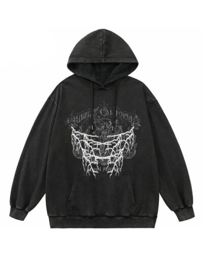 Unisex Hip Hop Lightning Statue Black Pullover Hoodie