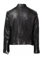 Men's Studded Shoulder Black Leather Jacket