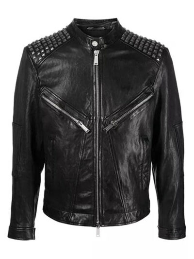 Men's Studded Black Biker Jacket