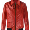 Red Leather Bomber Biker Jacket