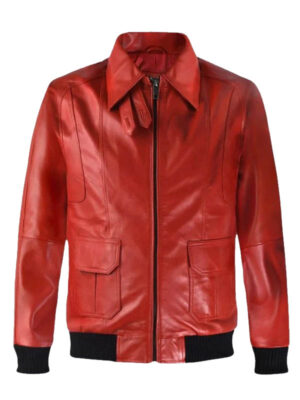 Red Leather Bomber Biker Jacket