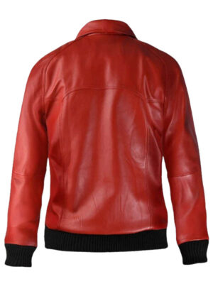 Red Leather Bomber Biker Jacket