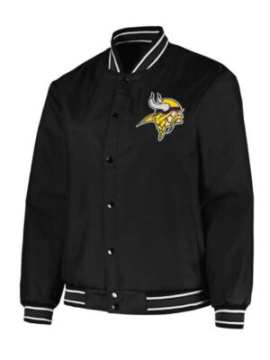 Vikings Full-Snap Black satin Bomber Jacket