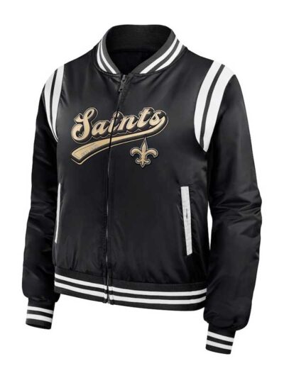 Orleans Saints Black Bomber Satin Jacket