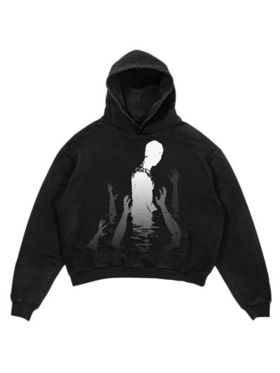 Shadow Pattern Black Pullover Fleece Hoodie