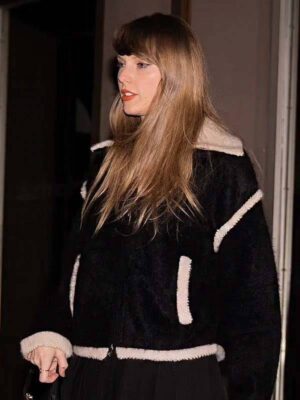 Taylor Swift Guest in Residence Black Grizzly Bomber Jacket