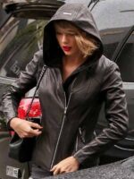 American Singer Taylor Swift Black Hooded Leather Jacket